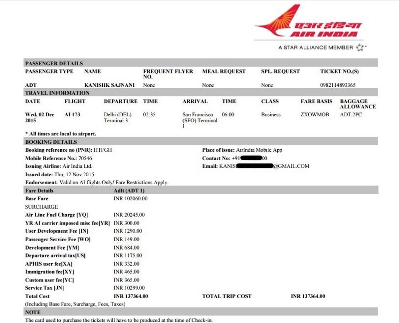Air India Ticket