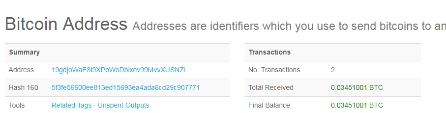 Transactions from BTC address 2