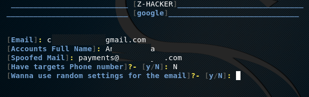 Google phishing setup