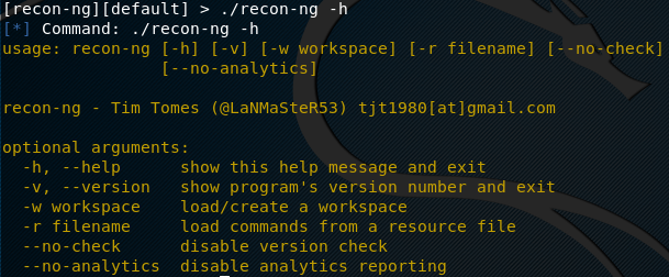 recon-ng help menu