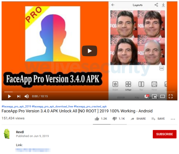 fake Youtube video FaceApp PRO