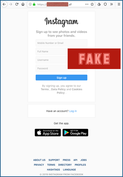 Instagram mock phishing page