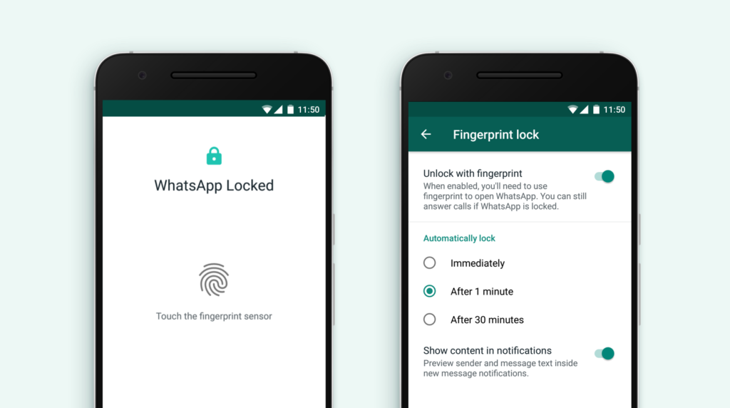 WhatsApp pour le verrouillage d'empreintes digitales Android