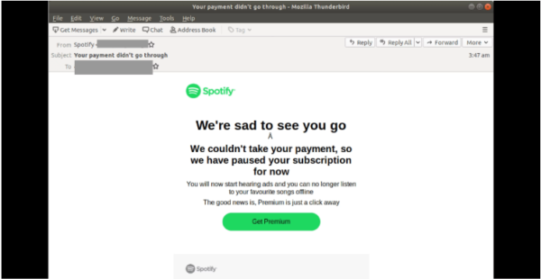 Spotify phishing attack email