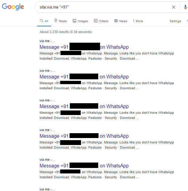 google hacking in title index of whatsapp databases
