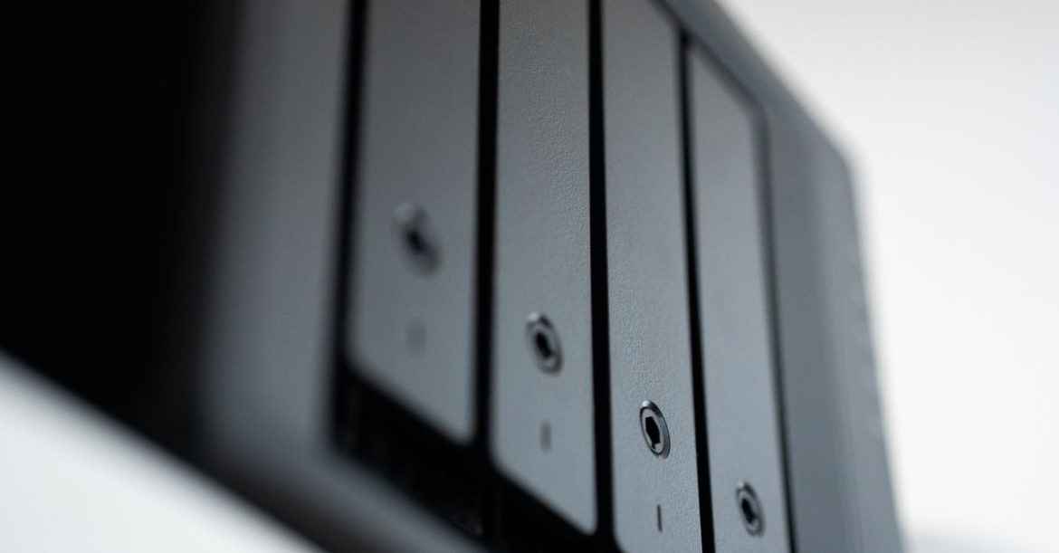 Close-up of network storage server units representing the client-side infrastructure at risk from libssh2 CVE-2026-55200
