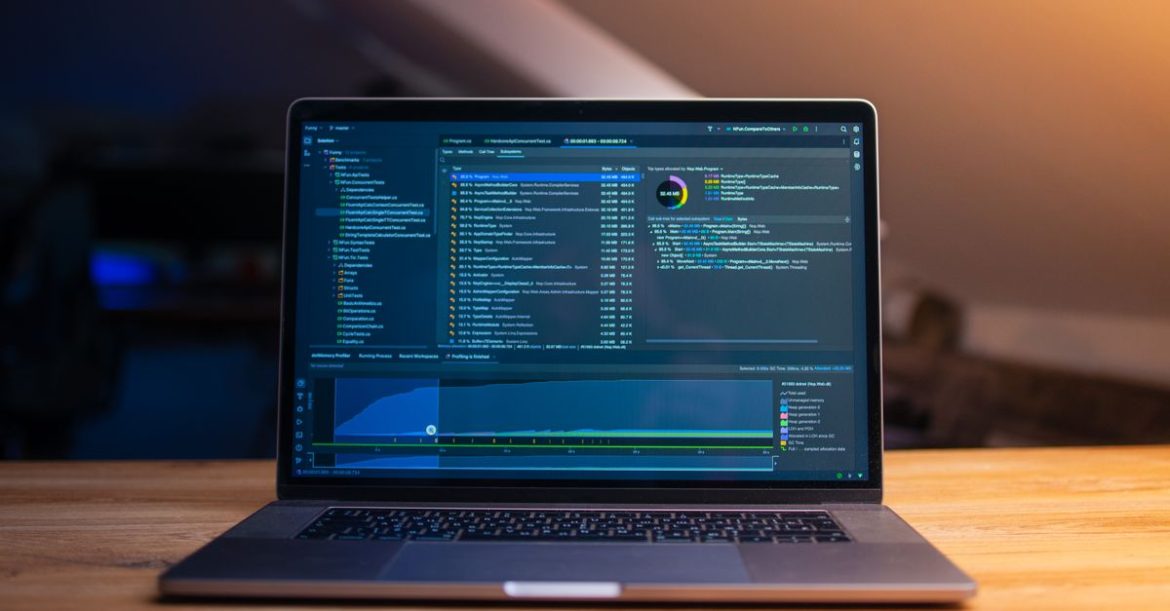 A laptop screen showing a code profiling dashboard, representing the technical analysis behind the msaRAT Chaos ransomware C2 channel